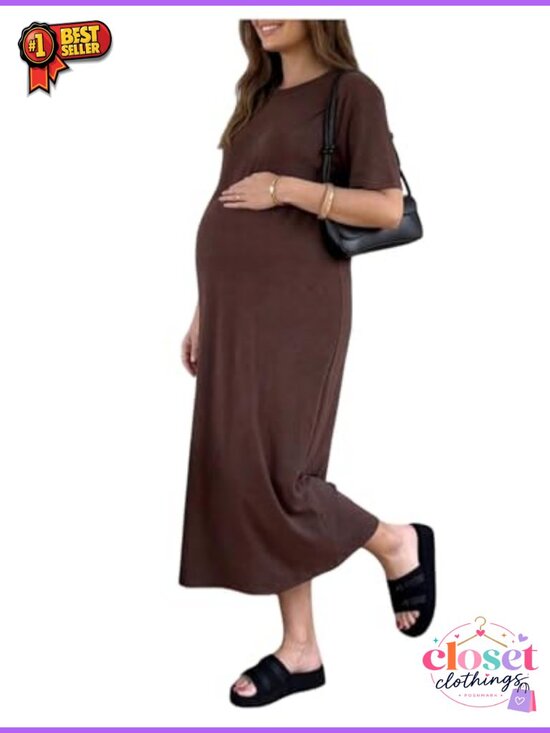 Dresses & Skirts - Maternity Maxi Dress Short Sleeve Loose Fit Summer Casual Pregnancy Tshirt Dress
